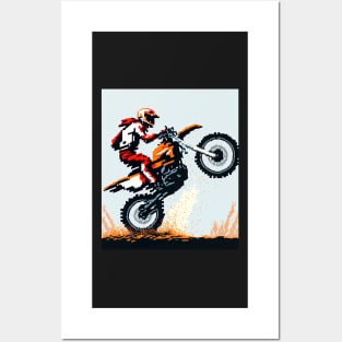 Dirt bike cool wheelie with pixel art style orange and tan Posters and Art